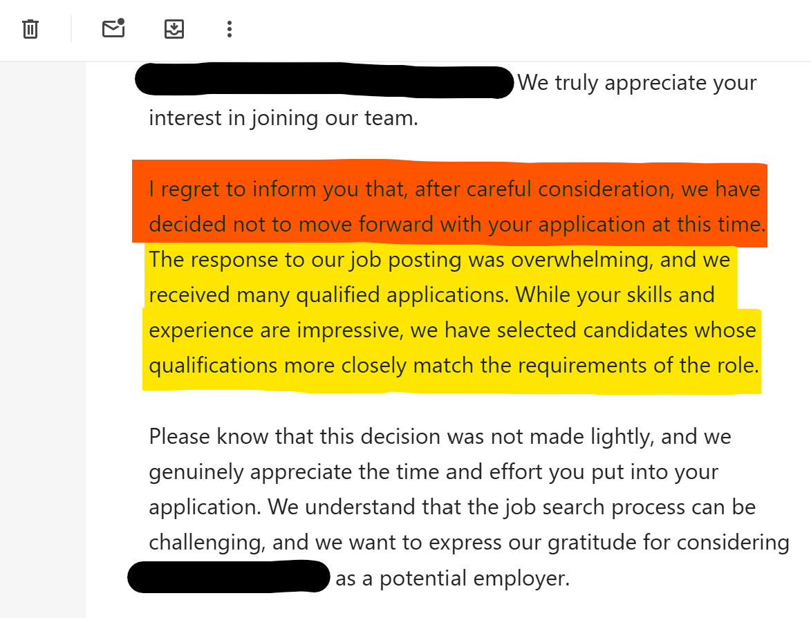 Rejection email — Thank You for Your Interest