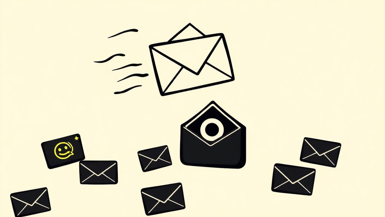 Envelope flying past a crowd of generic application icons toward a hiring manager's inbox
