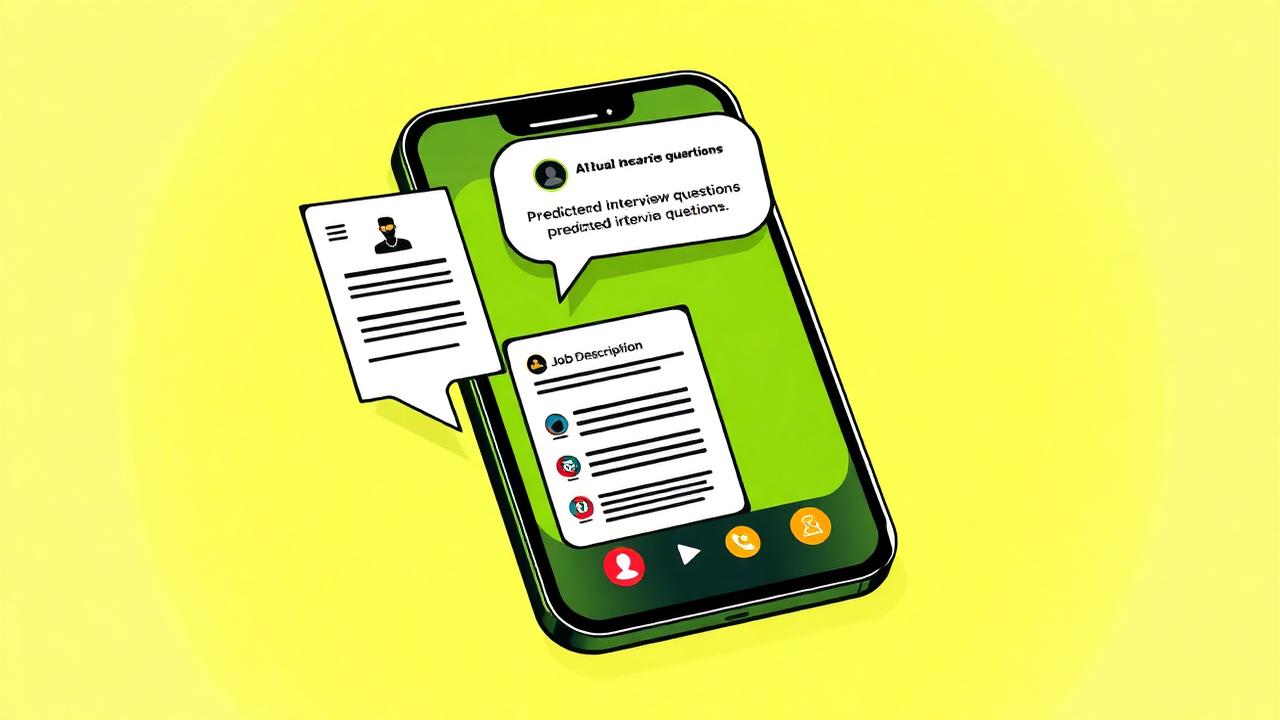 Smartphone showing a recruiter screening call with an AI chatbot suggesting predicted interview questions